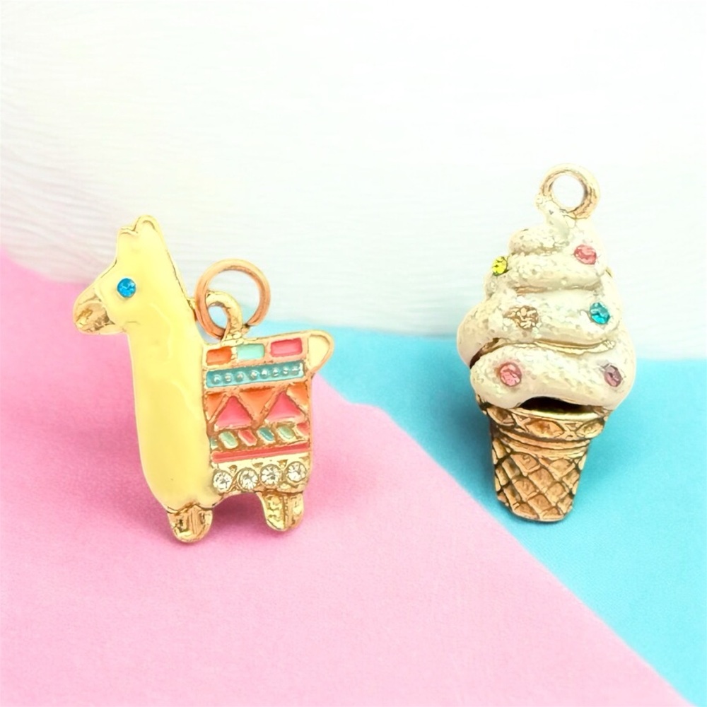 Colorful Llama and Ice Cream Cone Charms